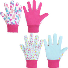 2 Pairs Kids Gardening Gloves, Cotton Kids Work Gloves, Pink, M
