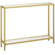 39.4" Entryway Table, Gold Console Table, Tempered Glass Narrow Sofa Table, M...