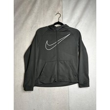 Nike Boys Dri-FIT Full Zip Hoodie Gray Grid Pattern Swoosh 939853-060 Size Large