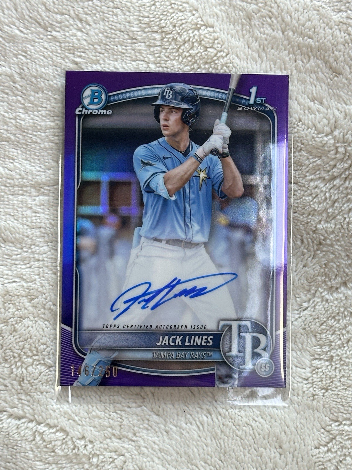 2025 Bowman Jack Lines Chrome 1st Autograph Purple Refractor /250 BCP-64 TB RAYS
