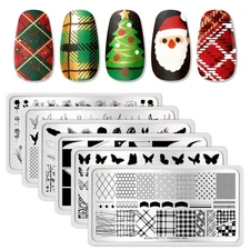 Born Pretty Nail Stamping Plates Set Art Plaid Flowers Leaves Geometric 