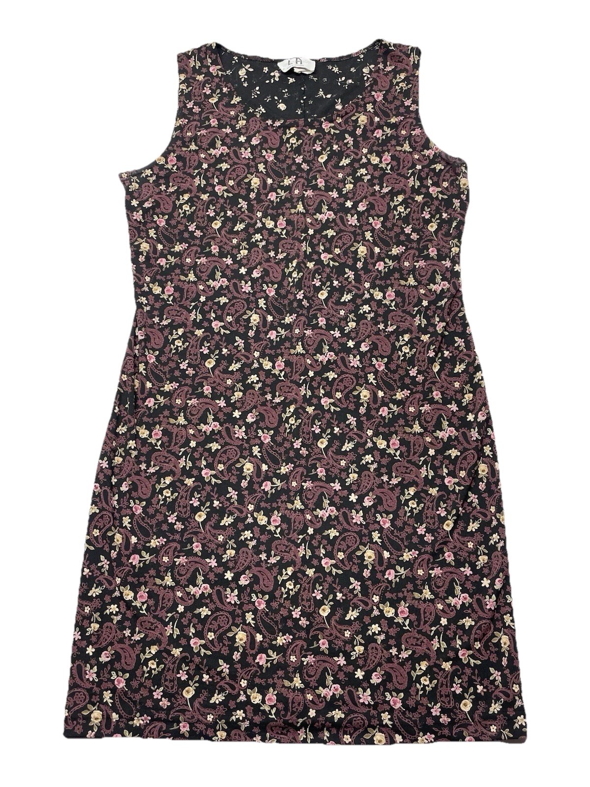 VTG Black Burgandy Paisley Rose Ditzy Floral Dress Size 14 90s Y2K Whimsigoth