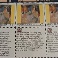 Bloc ONU 1991 bande de 6 timbres multicolore Droits de l’homme 2x3