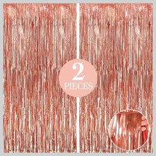 KatchOn, Rose Gold Fringe Curtain - Pack of 2 | Rosegold Backdrop for Anniver...