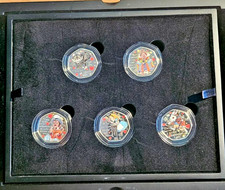 ALICE THROUGH THE LOOKING GLASS 0.925 SILVER PROOF COLOURED 50p x 5-COIN SET