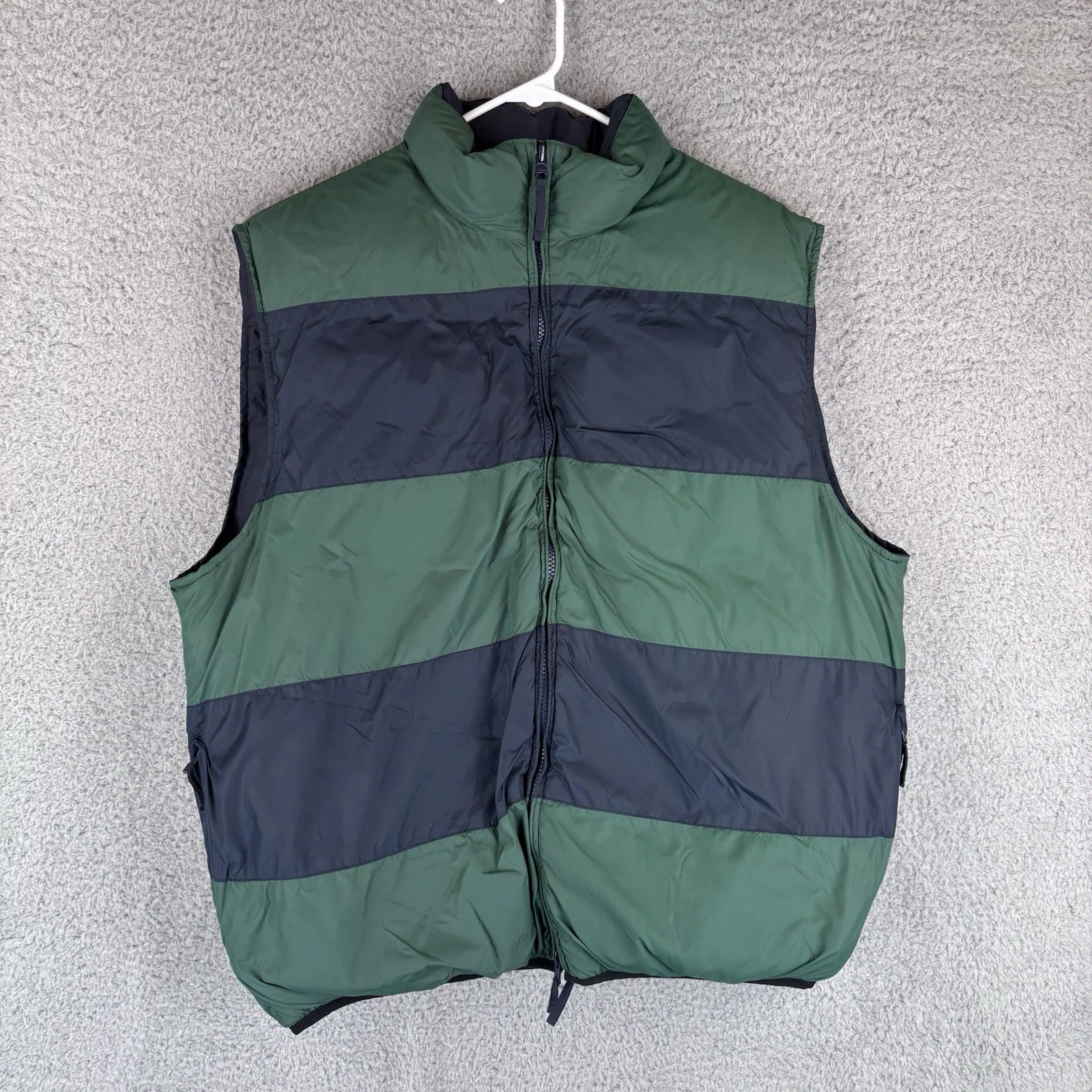 Vtg Daniel Cremieux Reversible Puffer Vest Mens XL Navy Green Stripe Down Fill