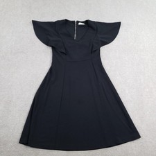 Calvin Klein Dress Womens Size 4 Black Fit & Flare V-Neck Flutter Ruffle