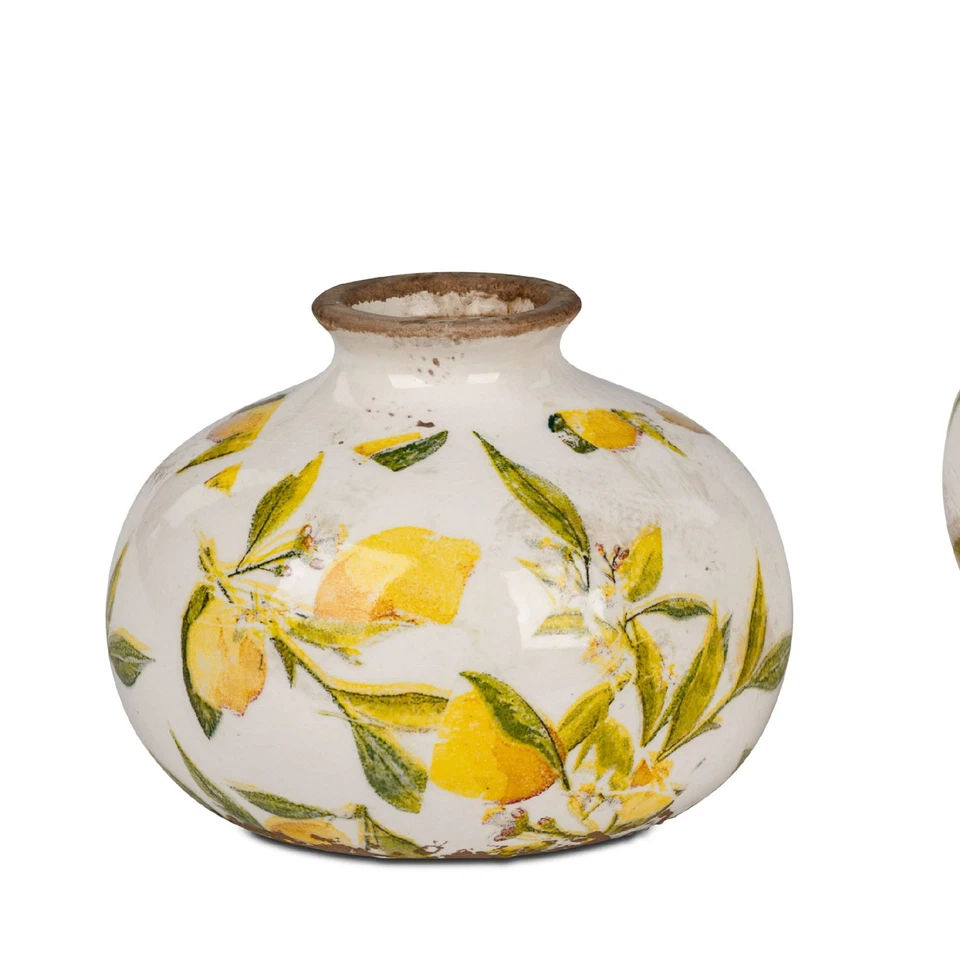 Dekovase VINTAGE LEMON Zitronen H. 10cm weiß gelb antik Keramik Formano S25
