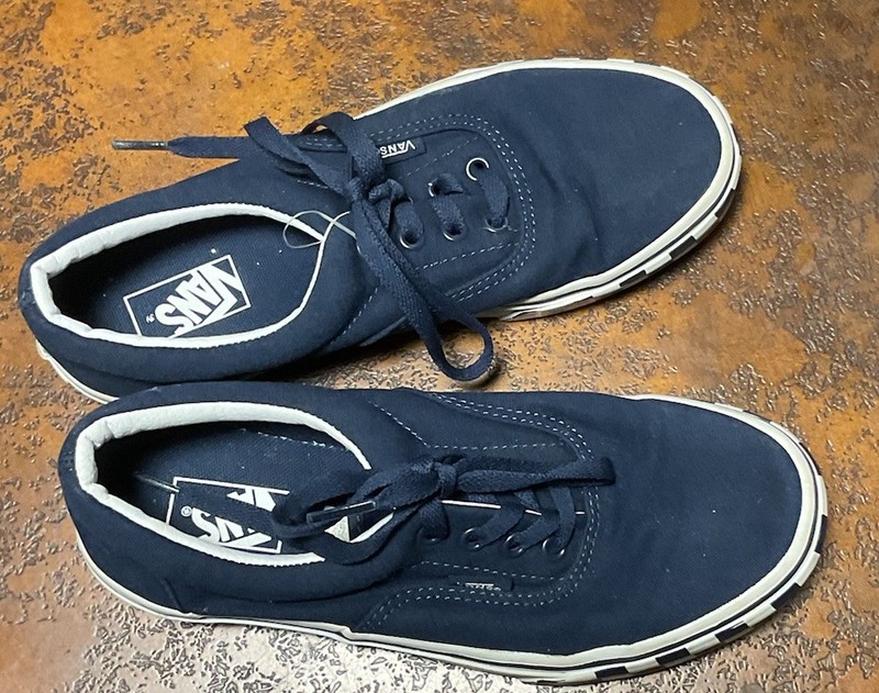 Vans Off The Wall BlueCanvas& Black& White Checkered Girl Size-4.5 Sneakers