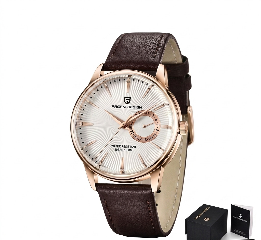 Montre Vintage Quartz Pagani Design VH65 Homme en Acier Inox Anti-Rayures Cadran Blanc