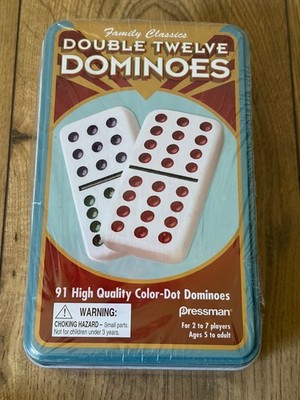 Double Twelve 91 Mexican Train Dominos mit Farbpunkten von Pressman - Neu / Versiegelt