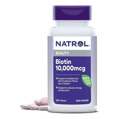 Natrol Biotin 10000Mcg 200 Tabs Supplement for Healthy Hair Skin Nails EXP 08/25