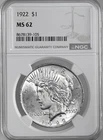 1922-P  $1 PEACE SILVER DOLLAR NGC MS62 #8678139-105 - HEAVY DARK TONING REVERSE