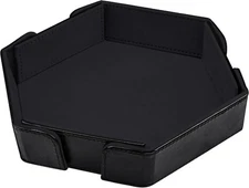 SIQUK Magnetic Folding Dice Tray Hexagon Rolling PU Leather Black 