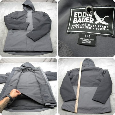 Eddie Bauer Jacket Mens Large Gray Hooded Water Resistant Removable Liner 3in1