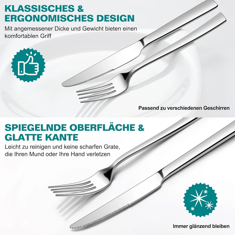 Steakbesteck Edelstahl 24st Messer Gabel 12 Personen spülmaschinenfest - Bild 3 von 4