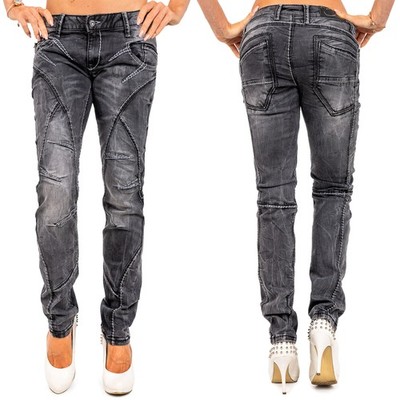 Cipo & Baxx Women's Blackjeans Regular-Fit Stonewashed Trendy Decorative Seams