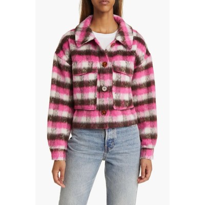 Vigoss Barbie Pink Blurred Checks Plaid Crop Shacket, L
