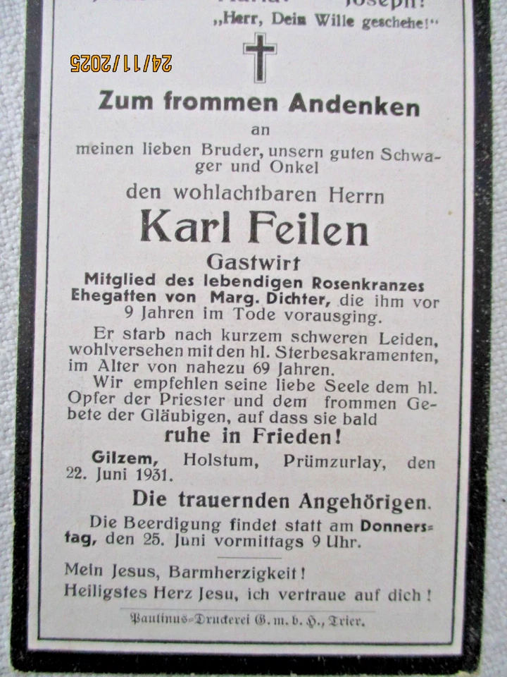 Totenzettel Sterbebilder 1930 - 1934 Konvolut Eifel 12 Stück - Bild 4 von 4