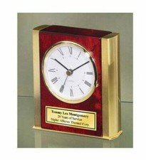 Desk Clock Twin Gold Brass Sides Wood Base Personalized Engraved GIft Award Grad