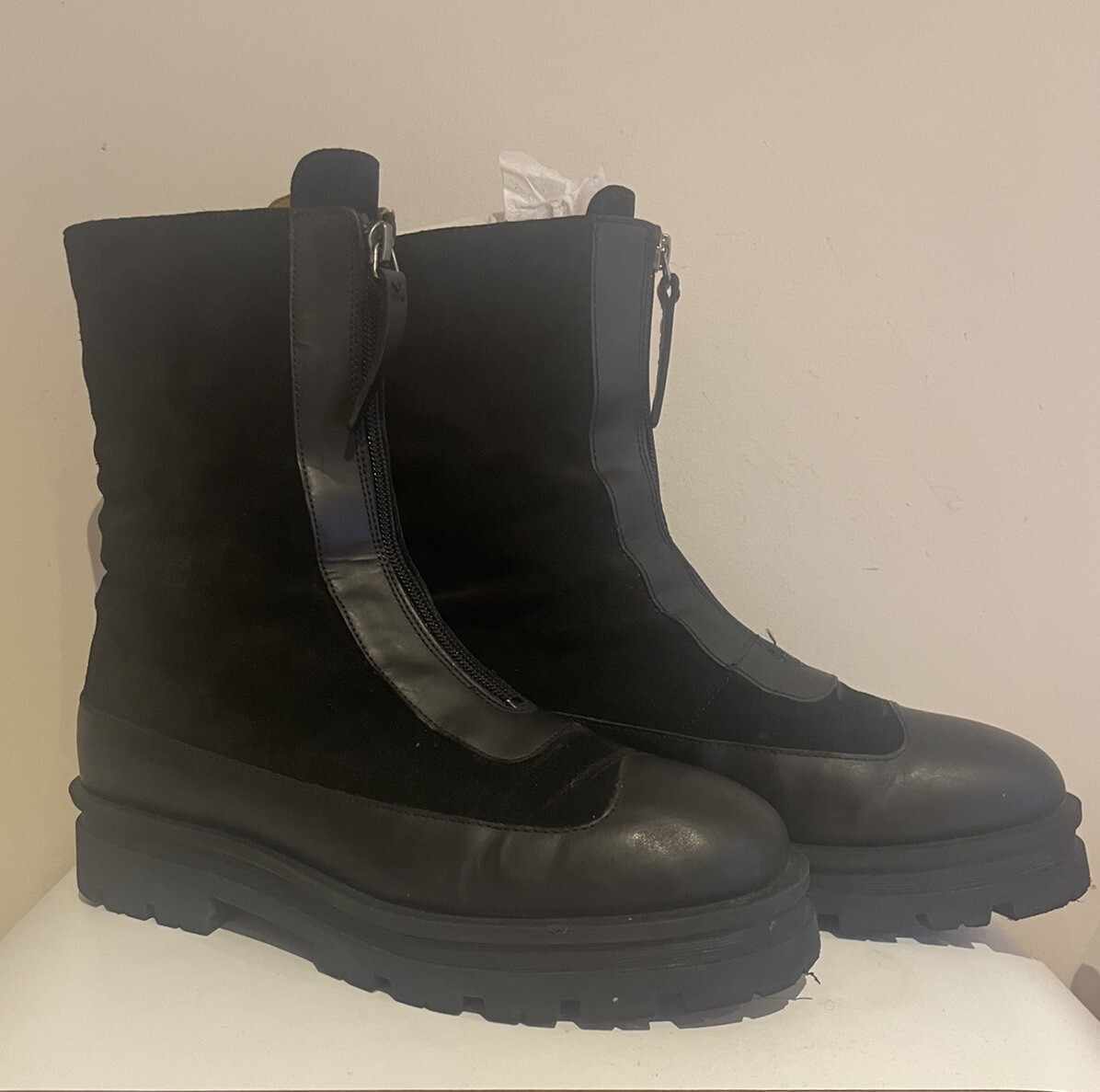 Whistles Barkley Suede Zip Front Ankle Boot Size 8/41 Chunky Womens RRP