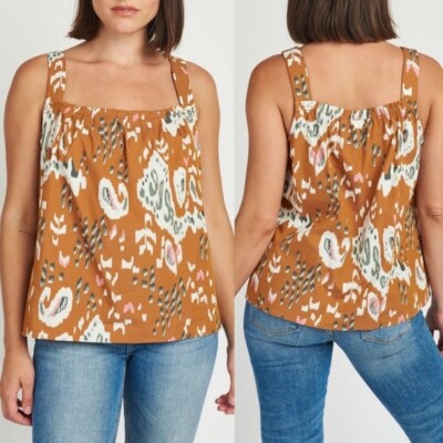 Daniel Rainn DR2 Nordstrom Pintuck Square Neck Poplin Tank Top Brown Boho S NEW