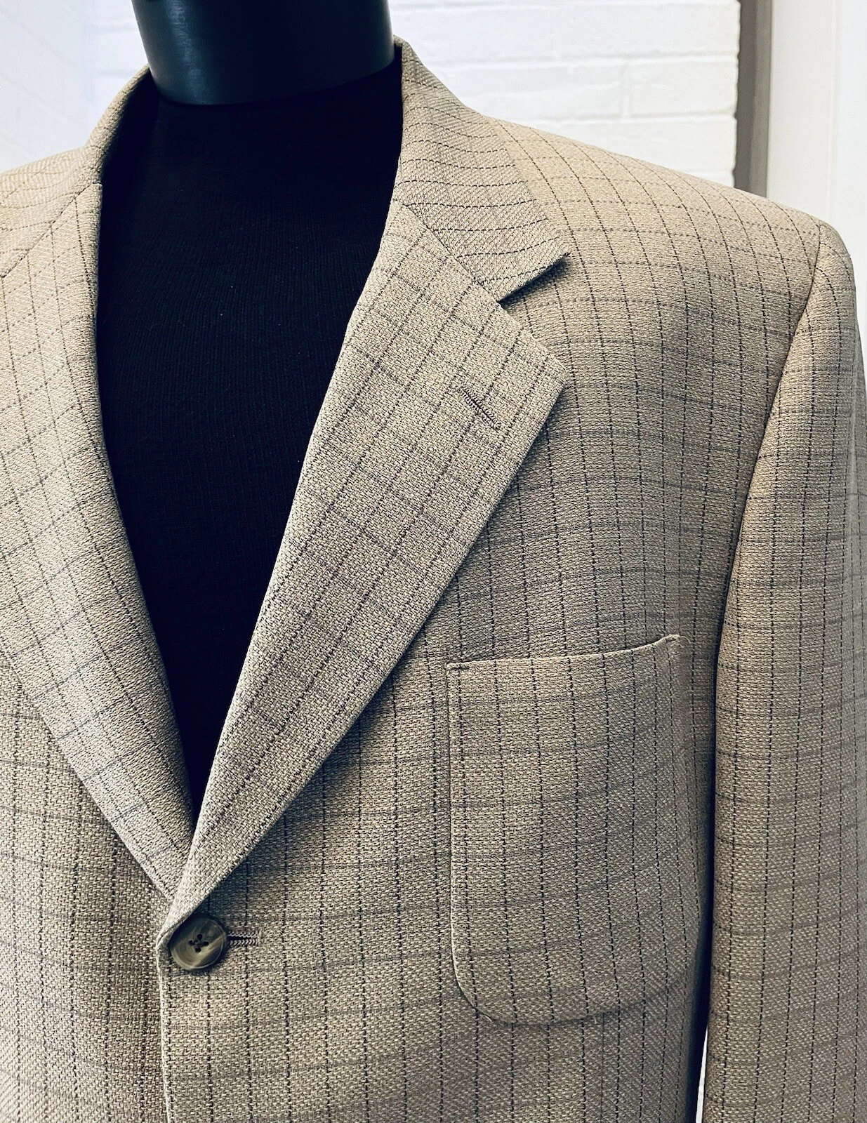 Giacca blazer tuta Burberrys lana cappotto marrone marrone chiaro check finestra USA uomo 44R