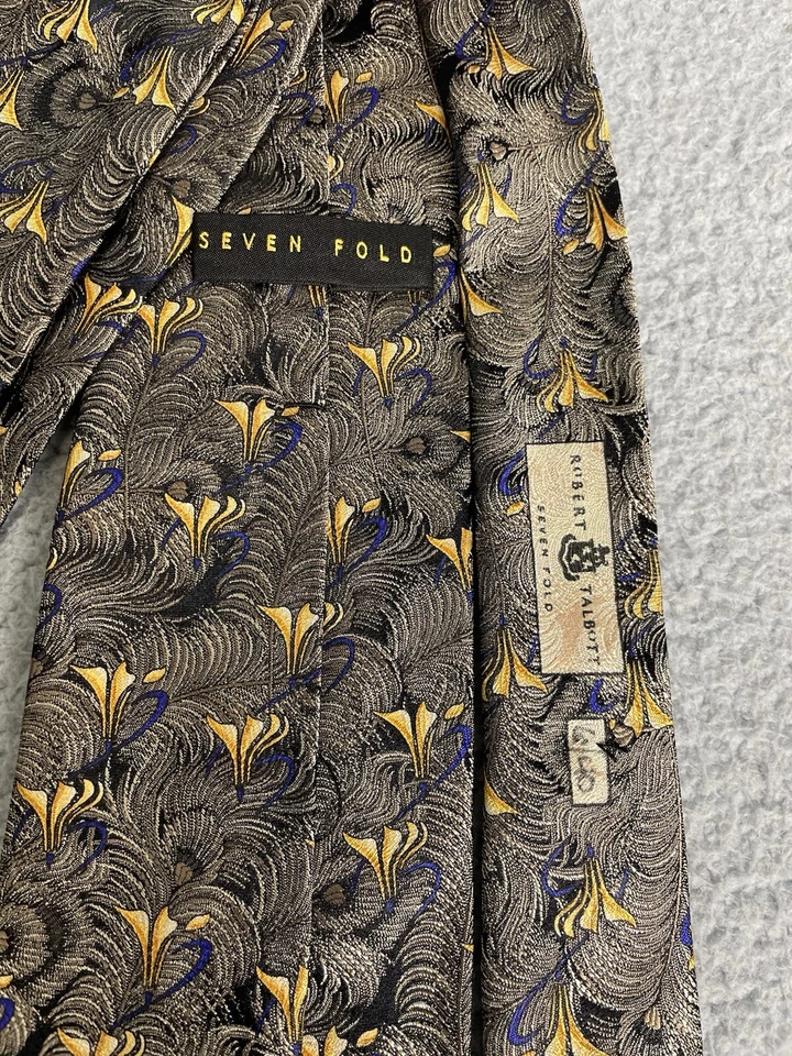Corbata Robert Talbott Floral Siete Pliegues 6/40 Negro Dorado Jacquard Lujo Foto 4 de 4