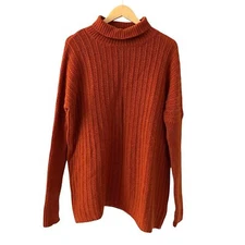 Garnet Hill Burnt Orange Wool and Angora Blend Long Turtleneck Sweater Size M