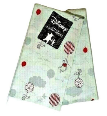 Disney Winnie the Pooh Kitchen Towels Piglet Balloons Cotton Red Gray 2-Piece