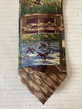 Nautica Men's Necktie Tie Silk Repp Ducks Fish Paintings Easel Made in USA 57"