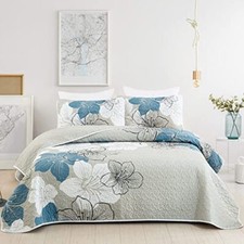 3 Pieces Quilt Set Queen Floral Pattern Coverlet Elegant Boho Bedspread with ...