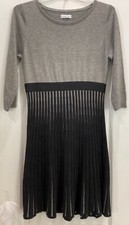 Calvin Klein Faux 2 Piece Sweater Dress Size Large Gray Black Stripes 132