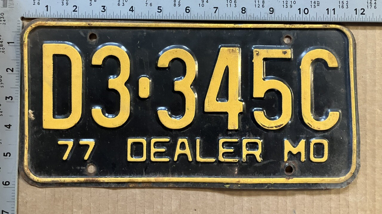 1977 Missouri dealer license plate D 3345 C Ford Chevy Dodge 10773 eBay