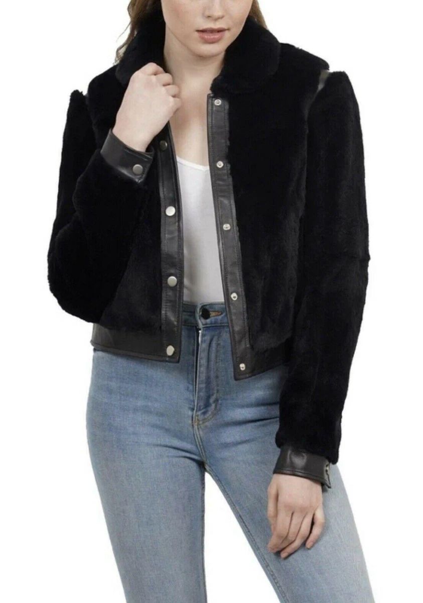 Love Token Bomber Jacket Size M Sheared Rex Rabbit Fur Leather Trim Navy  NWT | eBay