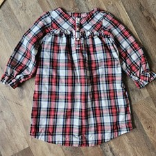 CREWCUTS Girls 7 Christmas Plaid Flannel Nightgown Ruffles Long Sleeve Red GUC