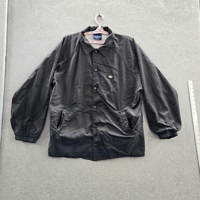 VINTAGE Dickies Men Jacket L Black Coach Windbreaker Logo Long Sleeve READ