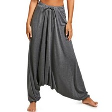 Womens Casual Hippy Loose Trousers Baggy Drop-crotch Wide Leg Elastic Waist New