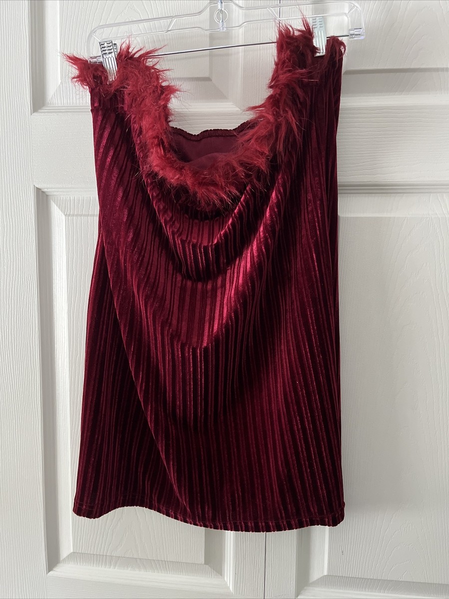burgundy velvet strapless mini dress Shein Curve Bodycon With Fur Neck Detail 7% Elastane) Lining (97%