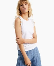 MSRP $50 Inc International Concepts Ruffled Tank Top White Size Medium (DEFECT)