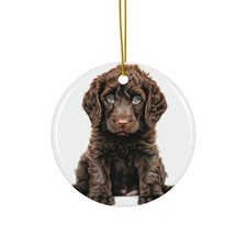 Irish Water Spaniel Puppy Drawing - Ceramic Christmas Ornament - Printed in USA