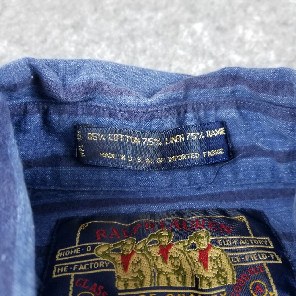 Vintage Ralph Lauren Chaps Mens Size Medium Blue Stripe Linen Blend Shirt - Image 3 of 4