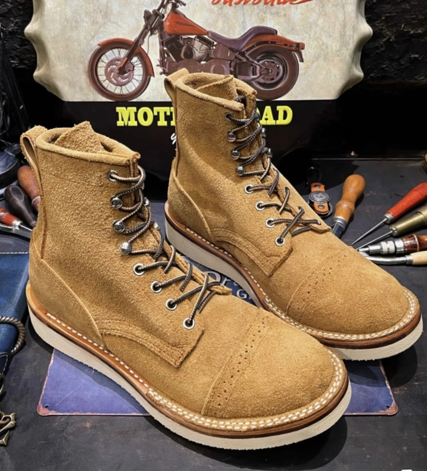 Handmade Goodyear Suede Genuine Leather Desert Boots Retro Round Toe Boots - Image 3 of 4