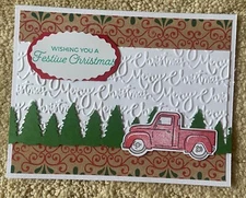 Trucking along Christmas holiday greeting card kit of 10 made with Stampin' Up!
