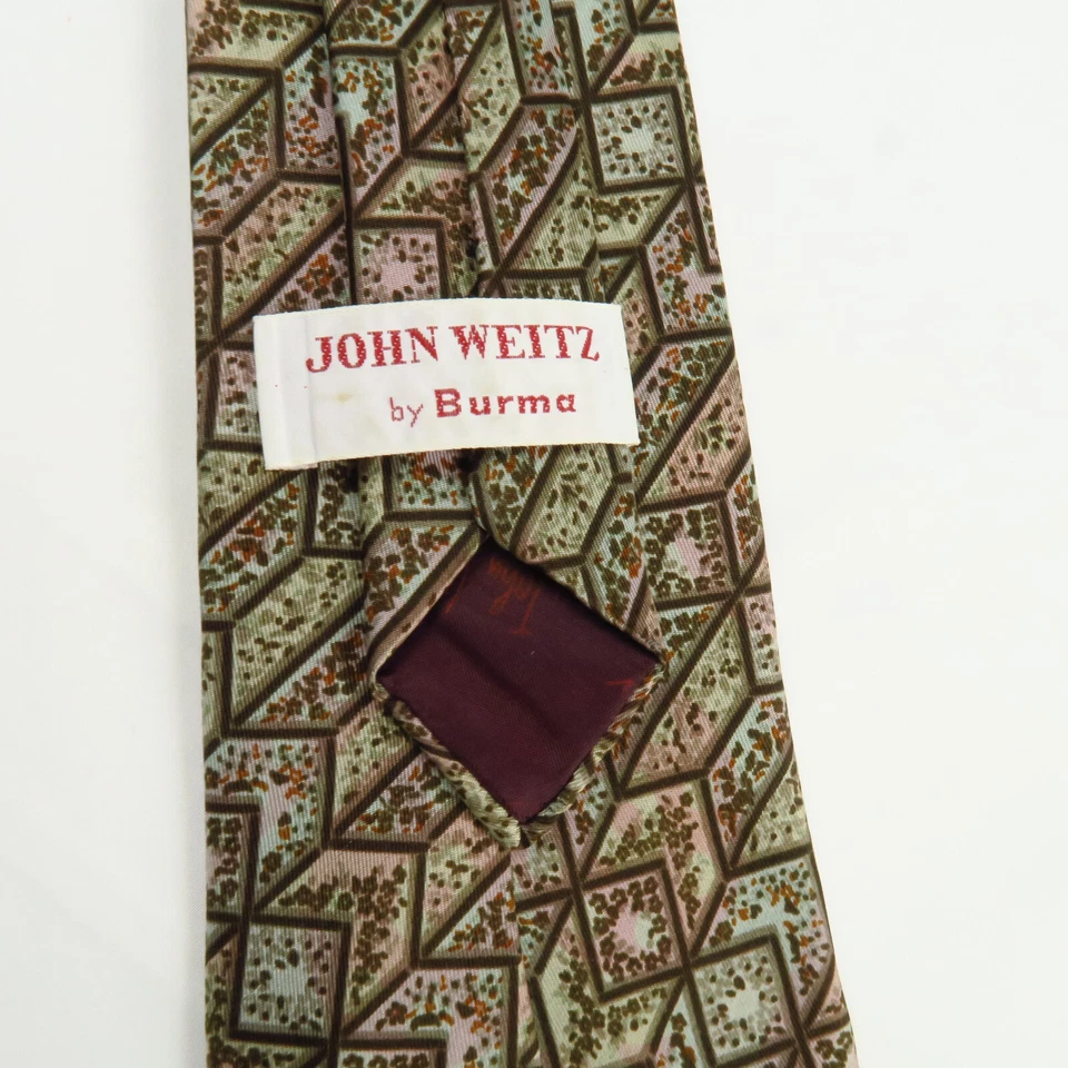 Corbata de Colección John Weitz Para Hombres Geométrica Abstracta Marrón Verde Negocios 56"x4" Foto 4 de 4