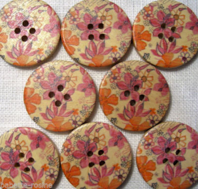 Boutons En Bois Décorés De Roses - Diamètre 30 Mm (3 Cm) - Quantité Au Choix De 2 à 6 Boutons - Réf. 30/017 - Neuf