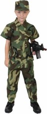 Kids Camouflage Army Soldier Uniform Complete Costume Set Pants Shirt  Hat