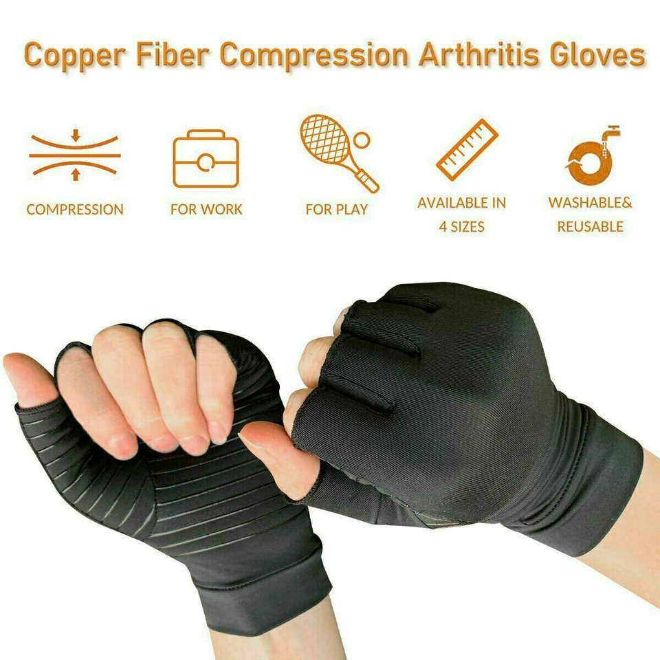 2 Pairs Copper Compression Gloves For Arthritis & Joint Pain Relief – Hand Support