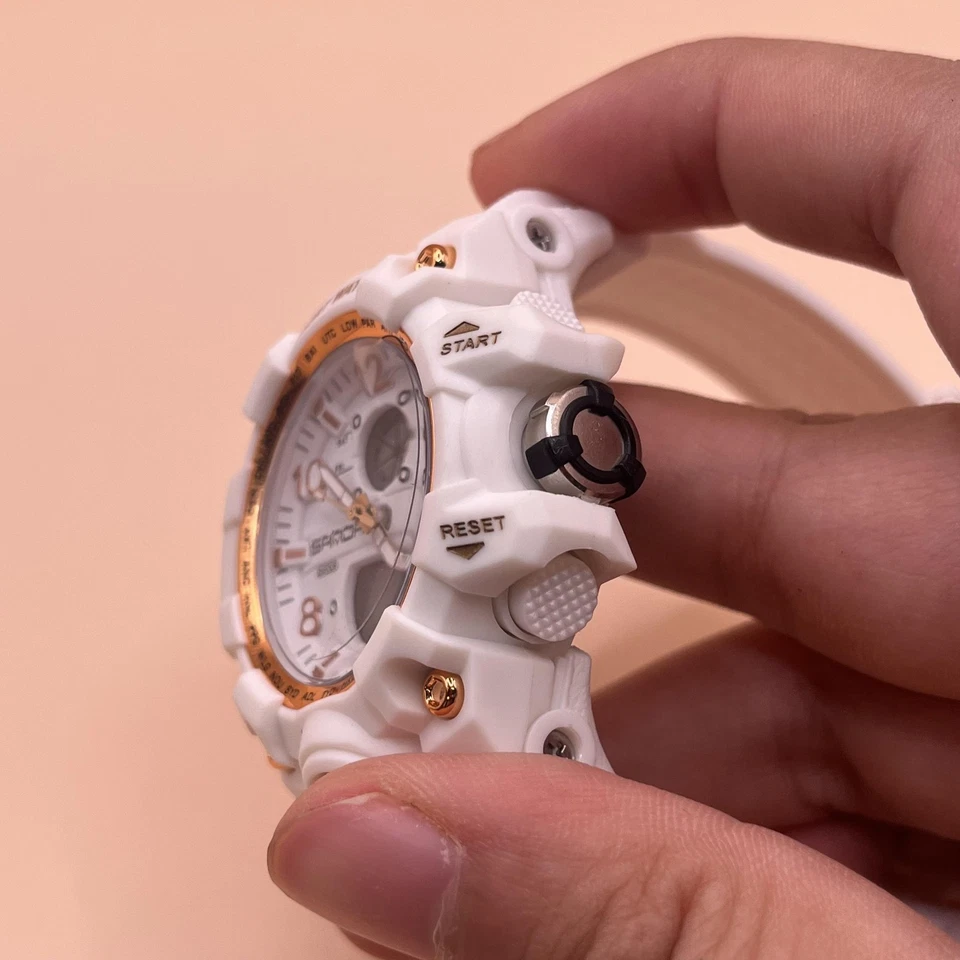 SANDA Reloj Deportivo Digital Analógico Blanco Resina Cronógrafo Alarma Resistente al Agua Foto 4 de 4