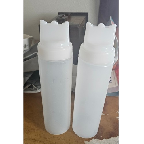 Set of 2 Triple Tip Squeeze Bottles Clear Plastic Sauce Condiment Dispensers